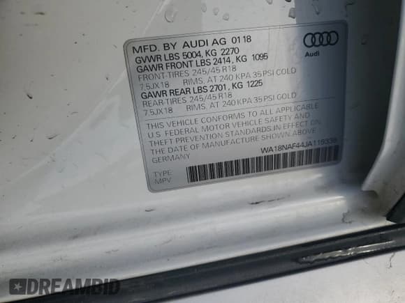 ✅ 2018 Audi A4 allroad Premium Plus • VIN: WA18NAF44JA119339 • Lot: 46049445. Wystawiony na Copart z przebiegiem 102 755 mil. Bezpłatny archiwum sprzedaży aukcyjnych z USA i szczegółowy raport historii pojazdu na DreamBid. Zdjęcie 12.