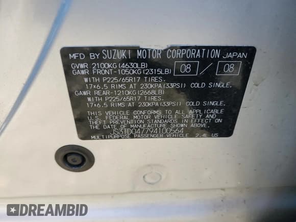 ✅ 2009 Suzuki Grand Vitara • VIN: JS3TD047794100564 • Lot: 79746084. Listed on Copart with 94,988 mi. Free auction sales archive from the USA and detailed vehicle history report at DreamBid. Image 13.