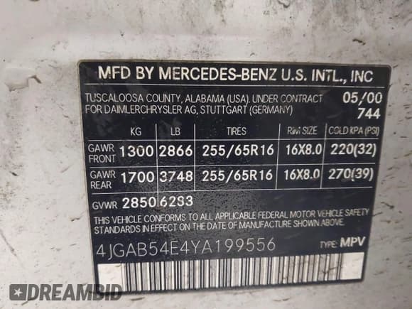 ✅ 2000 Mercedes-Benz M 320/430/500 • VIN: 4JGAB54E4YA199556 • Lot: 42111380. Listed on IAAI with 155,061 mi. Free auction sales archive from the USA and detailed vehicle history report at DreamBid. Image 9.