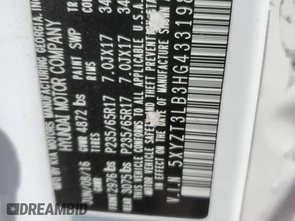 ✅ 2017 Hyundai Santa Fe 2.4L • VIN: 5XYZT3LB3HG433198 • Lot: 43227023. Wystawiony na Copart z przebiegiem Nie podano. Bezpłatny archiwum sprzedaży aukcyjnych z USA i szczegółowy raport historii pojazdu na DreamBid. Zdjęcie 15.