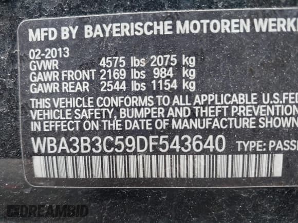 ✅ 2013 BMW 3 Series 328i xDrive • VIN: WBA3B3C59DF543640 • Lot: 42208779. Listed on IAAI with 183,737 mi. Free auction sales archive from the USA and detailed vehicle history report at DreamBid. Image 9.