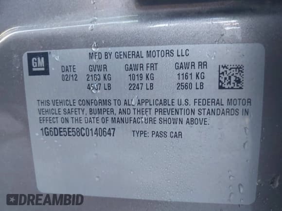 ✅ 2012 Cadillac CTS Luxury • VIN: 1G6DE5E58C0140647 • Лот: 43804796. Опубликован ранее на IAAI с пробегом 79 330 миль. Бесплатный доступ к архиву аукционных продаж из США и подробный отчёт об истории автомобиля на DreamBid. Изображение 9.