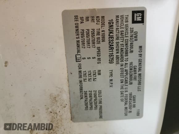 ✅ 2010 Chevrolet Suburban LT • VIN: 1GNUKJE32AR116759 • Lot: 60945514. Wystawiony na Copart z przebiegiem 175 781 mil. Bezpłatny archiwum sprzedaży aukcyjnych z USA i szczegółowy raport historii pojazdu na DreamBid. Zdjęcie 13.