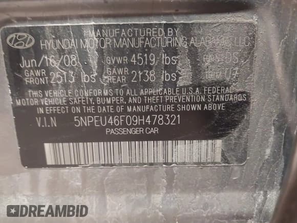 ✅ 2009 Hyundai Sonata Limited • VIN: 5NPEU46F09H478321 • Лот: 42209420. Опубликован ранее на IAAI с пробегом 127 918 миль. Бесплатный доступ к архиву аукционных продаж из США и подробный отчёт об истории автомобиля на DreamBid. Изображение 9.