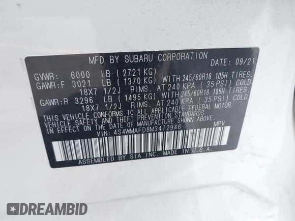 ✅ 2021 Subaru Ascent Premium • VIN: 4S4WMAFD8M3472946 • Лот: 42905248. Опубликован ранее на IAAI с пробегом 29 867 миль. Бесплатный доступ к архиву аукционных продаж из США и подробный отчёт об истории автомобиля на DreamBid. Изображение 9.