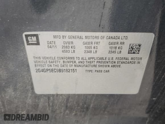 ✅ 2011 Buick Regal CXL RL2 • VIN: 2G4GP5EC9B9182151 • Лот: 82277655. Опубликован ранее на Copart с пробегом 123 857 миль. Бесплатный доступ к архиву аукционных продаж из США и подробный отчёт об истории автомобиля на DreamBid. Изображение 12.