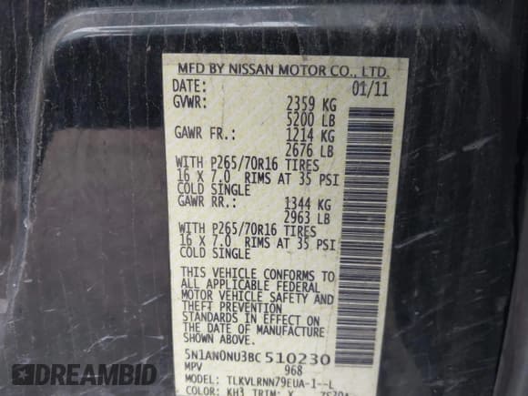 ✅ 2011 Nissan Xterra X • VIN: 5N1AN0NU3BC510230 • Lot: 43859869. Listed on IAAI with 188,023 mi. Free auction sales archive from the USA and detailed vehicle history report at DreamBid. Image 9.