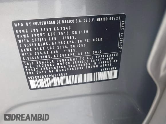 ✅ 2023 Volkswagen Tiguan SE R-Line Black • VIN: 3VVCB7AX2PM109516 • Лот: 42627592. Опубликован ранее на IAAI с пробегом 26 533 миль. Бесплатный доступ к архиву аукционных продаж из США и подробный отчёт об истории автомобиля на DreamBid. Изображение 9.