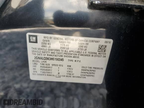 2017 Chevrolet Equinox LT с VIN 2GNALCEK3H6190345, выставлен на аукционе Copart как лот 71064775 с пробегом 102 243 миль миль и Списание • Salvage title. История ставок и продаж доступна на DreamBid. Изображение 13.