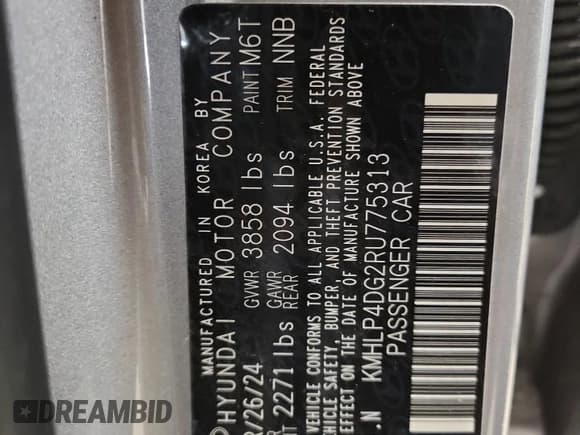 ✅ 2024 Hyundai Elantra Limited • VIN: KMHLP4DG2RU775313 • Lot: 92284285. Listed on Copart with 39,146 mi. Free auction sales archive from the USA and detailed vehicle history report at DreamBid. Image 12.