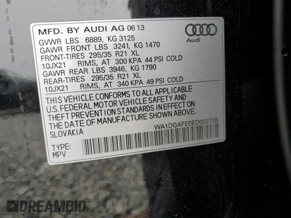 ✅ 2014 Audi Q7 S line Prestige • VIN: WA1DGAFE0ED002735 • Лот: 62140135. Опубликован ранее на Copart с пробегом 130 050 миль. Бесплатный доступ к архиву аукционных продаж из США и подробный отчёт об истории автомобиля на DreamBid. Изображение 13.