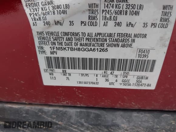 ✅ 2016 Ford Explorer • VIN: 1FM5K7BH8GGA61265 • Lot: 41471737. Listed on IAAI with 179,939 mi. Free auction sales archive from the USA and detailed vehicle history report at DreamBid. Image 9.