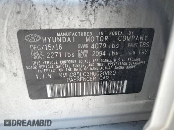 2017 Hyundai Ioniq Limited с VIN KMHC85LC3HU020820, выставлен на аукционе Copart как лот 70758424 с пробегом 89 043 миль миль и Списание • Salvage title. История ставок и продаж доступна на DreamBid. Изображение 13.