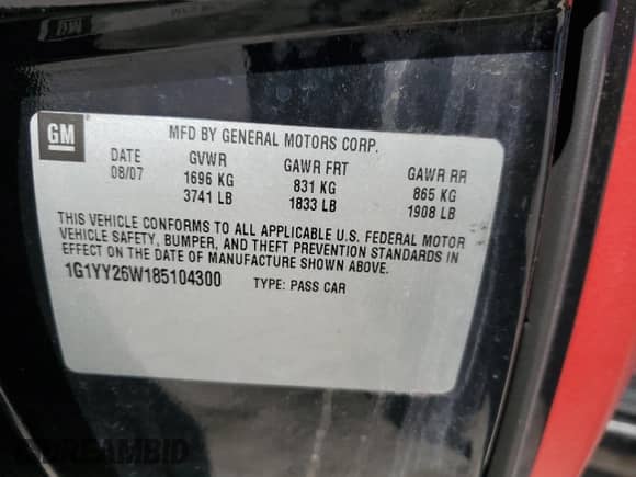 2008 Chevrolet Corvette with VIN 1G1YY26W185104300, listed as a Copart auction lot 80512534 with 128,403 mi miles and Clean title. Bid and sale history available at DreamBid. Image 12.