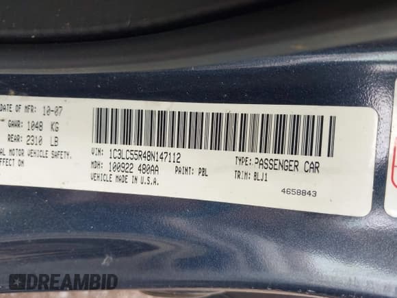 ✅ 2008 Chrysler Sebring Touring • VIN: 1C3LC55R48N147112 • Lot: 42232348. Listed on IAAI with 127,092 mi. Free auction sales archive from the USA and detailed vehicle history report at DreamBid. Image 9.