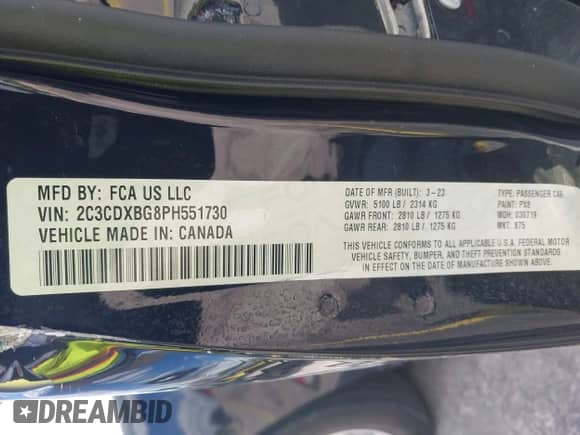 2023 Dodge Charger SXT z VIN 2C3CDXBG8PH551730, wystawiony jako IAAI lot #43507351 z przebiegiem 52 150 mil mil oraz . Historia ofert i sprzedaży dostępna na DreamBid. Obrazek 9.