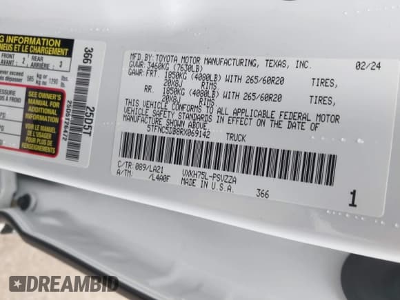 ✅ 2024 Toyota Tundra Platinum Hybrid • VIN: 5TFNC5DB8RX069142 • Лот: 41759283. Опубликован ранее на IAAI с пробегом 4 804 миль. Бесплатный доступ к архиву аукционных продаж из США и подробный отчёт об истории автомобиля на DreamBid. Изображение 9.