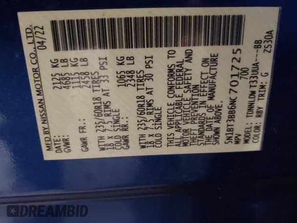 ✅ 2022 Nissan Rogue SV • VIN: 5N1BT3BB6NC701725 • Lot: 41366925. Listed on IAAI with 69,126 mi. Free auction sales archive from the USA and detailed vehicle history report at DreamBid. Image 9.