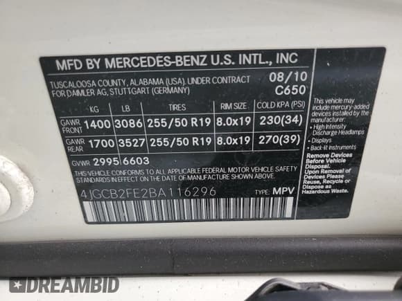 ✅ 2011 Mercedes-Benz R 350 • VIN: 4JGCB2FE2BA116296 • Lot: 44567235. Listed on Copart with 129,927 mi. Free auction sales archive from the USA and detailed vehicle history report at DreamBid. Image 13.