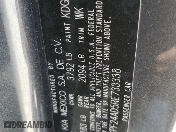 ✅ 2024 Kia Forte LXS • VIN: 3KPF24AD5RE733338 • Лот: 85392055. Опубликован ранее на Copart с пробегом 17 841 миль. Бесплатный доступ к архиву аукционных продаж из США и подробный отчёт об истории автомобиля на DreamBid. Изображение 12.