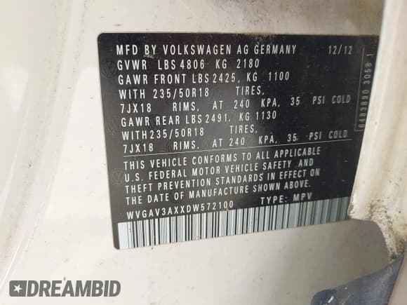 ✅ 2013 Volkswagen Tiguan S • VIN: WVGAV3AXXDW572100 • Lot: 43027712. Wystawiony na IAAI z przebiegiem 214 431 mil. Bezpłatny archiwum sprzedaży aukcyjnych z USA i szczegółowy raport historii pojazdu na DreamBid. Zdjęcie 9.