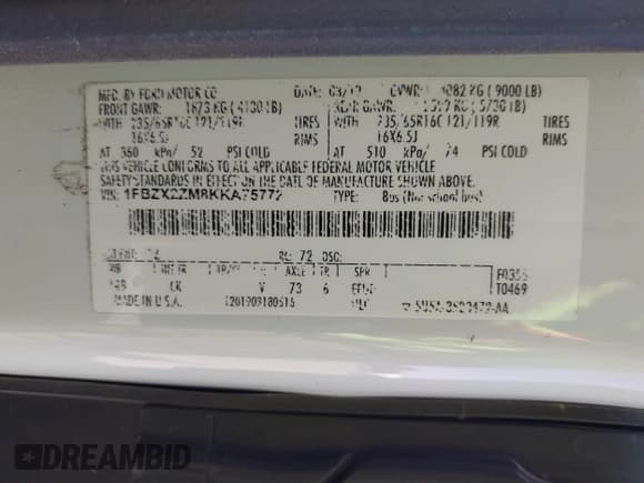 ✅ 2019 Ford Transit Passenger XL • VIN: 1FBZX2ZM8KKA75772 • Lot: 41990148. Listed on IAAI with 101,809 mi. Free auction sales archive from the USA and detailed vehicle history report at DreamBid. Image 9.