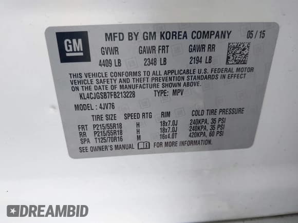 ✅ 2015 Buick Encore Leather • VIN: KL4CJGSB7FB213228 • Lot: 42172012. Listed on IAAI with 88,637 mi. Free auction sales archive from the USA and detailed vehicle history report at DreamBid. Image 9.