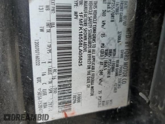 ✅ 2008 Ford Expedition Max Eddie Bauer • VIN: 1FMFK18558LA05825 • Лот: 56741125. Опубликован ранее на Copart с пробегом 119 443 миль. Бесплатный доступ к архиву аукционных продаж из США и подробный отчёт об истории автомобиля на DreamBid. Изображение 13.