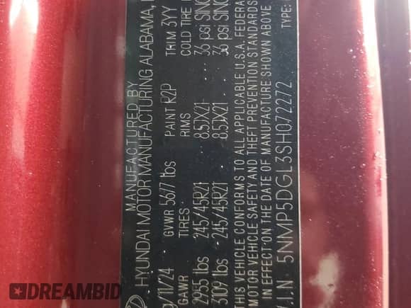 2025 Hyundai Santa Fe Calligraphy с VIN 5NMP5DGL3SH072272, выставлен на аукционе Copart как лот 45192205 с пробегом 2 749 миль миль и Списание • Salvage title. История ставок и продаж доступна на DreamBid. Изображение 13.