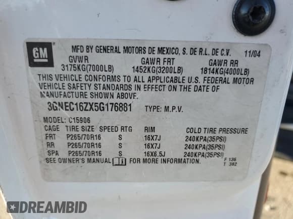 ✅ 2005 Chevrolet Suburban LS • VIN: 3GNEC16ZX5G176881 • Лот: 80467894. Опубликован ранее на Copart с пробегом 203 283 миль. Бесплатный доступ к архиву аукционных продаж из США и подробный отчёт об истории автомобиля на DreamBid. Изображение 15.