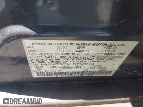 ✅ 2007 Nissan Maxima SE • VIN: 1N4BA41E17C863654 • Lot: 42426397. Wystawiony na IAAI z przebiegiem Nie podano. Bezpłatny archiwum sprzedaży aukcyjnych z USA i szczegółowy raport historii pojazdu na DreamBid. Zdjęcie 9.