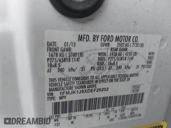 ✅ 2013 Ford Expedition Max XLT • VIN: 1FMJK1J5XDEF29202 • Lot: 43726370. Wystawiony na IAAI z przebiegiem 243 790 mil. Bezpłatny archiwum sprzedaży aukcyjnych z USA i szczegółowy raport historii pojazdu na DreamBid. Zdjęcie 9.