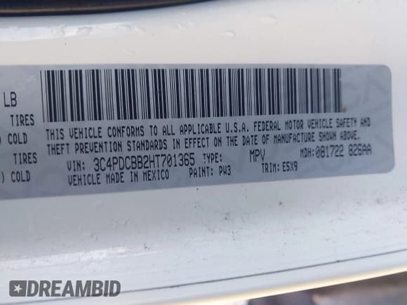 ✅ 2017 Dodge Journey SXT • VIN: 3C4PDCBB2HT701365 • Lot: 43678836. Listed on IAAI with 136,824 mi. Free auction sales archive from the USA and detailed vehicle history report at DreamBid. Image 9.