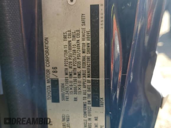 ✅ 1986 Toyota 4Runner • VIN: JT4RN62D4G0084765 • Lot: 74292754. Wystawiony na Copart z przebiegiem 311 589 mil. Bezpłatny archiwum sprzedaży aukcyjnych z USA i szczegółowy raport historii pojazdu na DreamBid. Zdjęcie 14.