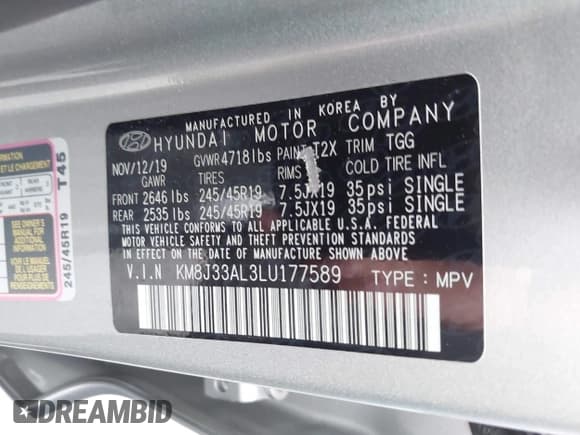 ✅ 2020 Hyundai Tucson SEL • VIN: KM8J33AL3LU177589 • Лот: 43326570. Опубликован ранее на IAAI с пробегом 84 638 миль. Бесплатный доступ к архиву аукционных продаж из США и подробный отчёт об истории автомобиля на DreamBid. Изображение 9.