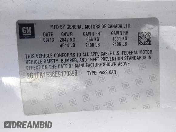 ✅ 2014 Chevrolet Camaro LS • VIN: 2G1FA1E36E9170398 • Lot: 43116117. Listed on IAAI with 166,042 mi. Free auction sales archive from the USA and detailed vehicle history report at DreamBid. Image 9.