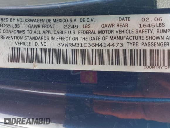 ✅ 2006 Volkswagen Beetle • VIN: 3VWRW31C36M414473 • Lot: 42776201. Wystawiony na IAAI z przebiegiem 127 319 mil. Bezpłatny archiwum sprzedaży aukcyjnych z USA i szczegółowy raport historii pojazdu na DreamBid. Zdjęcie 9.