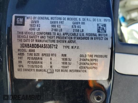 ✅ 2010 Chevrolet HHR 1LT • VIN: 3GNBABDB4AS636712 • Lot: 88007265. Listed on Copart with 151,410 mi. Free auction sales archive from the USA and detailed vehicle history report at DreamBid. Image 15.