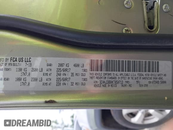 ✅ 2019 Jeep Compass Latitude • VIN: 3C4NJDBB0KT850712 • Lot: 42392007. Listed on IAAI with 152,282 mi. Free auction sales archive from the USA and detailed vehicle history report at DreamBid. Image 9.