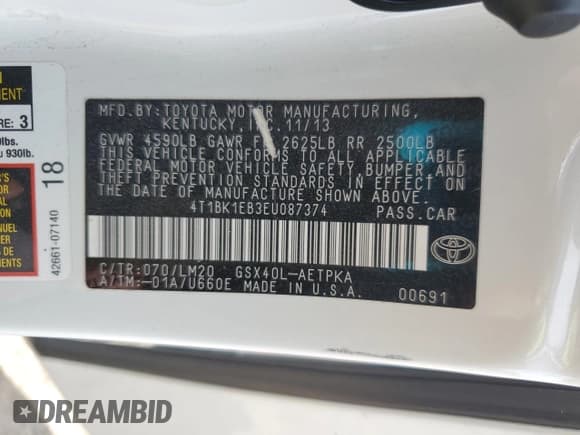 ✅ 2014 Toyota Avalon Limited • VIN: 4T1BK1EB3EU087374 • Lot: 80686675. Wystawiony na Copart z przebiegiem Nie podano. Bezpłatny archiwum sprzedaży aukcyjnych z USA i szczegółowy raport historii pojazdu na DreamBid. Zdjęcie 13.