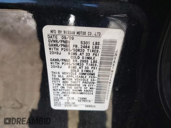 ✅ 2010 Infiniti FX • VIN: JN8AS1MU3AM800324 • Lot: 42020705. Listed on IAAI with 131,170 mi. Free auction sales archive from the USA and detailed vehicle history report at DreamBid. Image 9.