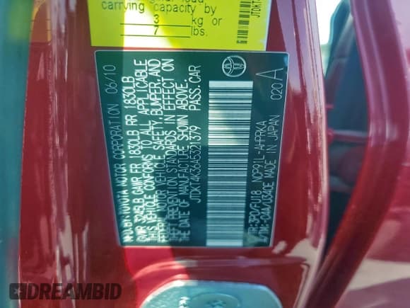 ✅ 2010 Toyota Yaris • VIN: JTDKT4K36A5321379 • Lot: 94078435. Listed on Copart with 199,122 mi. Free auction sales archive from the USA and detailed vehicle history report at DreamBid. Image 12.