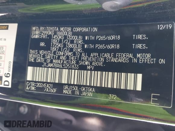 ✅ 2020 Lexus GX 460 Premium • VIN: JTJAM7BX6L5251833 • Lot: 42465939. Listed on IAAI with 85,614 mi. Free auction sales archive from the USA and detailed vehicle history report at DreamBid. Image 9.