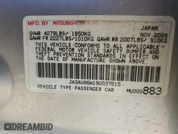 ✅ 2009 Mitsubishi Lancer GTS • VIN: JA3AU86W19U037615 • Lot: 84398715. Listed on Copart with 200,438 mi. Free auction sales archive from the USA and detailed vehicle history report at DreamBid. Image 12.