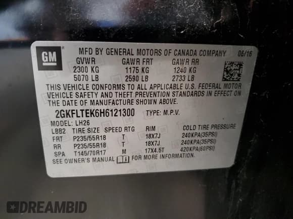 ✅ 2017 GMC Terrain SLE • VIN: 2GKFLTEK6H6121300 • Lot: 82723585. Listed on Copart with 93,197 mi. Free auction sales archive from the USA and detailed vehicle history report at DreamBid. Image 13.