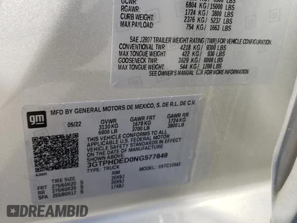 ✅ 2022 GMC Sierra 1500 SLT • VIN: 3GTPHDED0NG577849 • Лот: 44118215. Опубликован ранее на Copart с пробегом 50 727 миль. Бесплатный доступ к архиву аукционных продаж из США и подробный отчёт об истории автомобиля на DreamBid. Изображение 13.