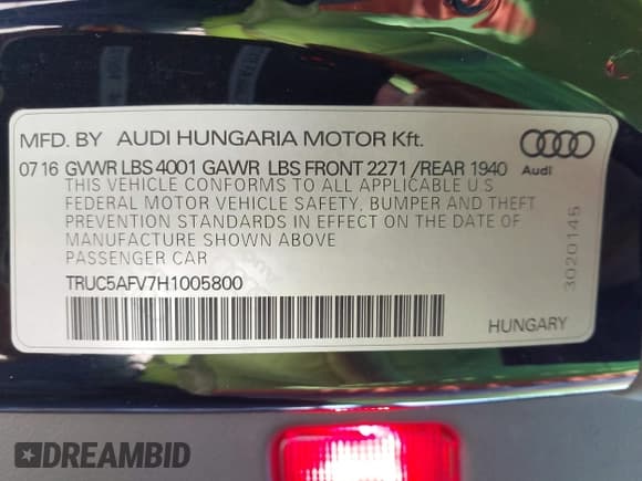 ✅ 2017 Audi TT • VIN: TRUC5AFV7H1005800 • Лот: 41376413. Опубликован ранее на IAAI с пробегом 82 502 миль. Бесплатный доступ к архиву аукционных продаж из США и подробный отчёт об истории автомобиля на DreamBid. Изображение 9.
