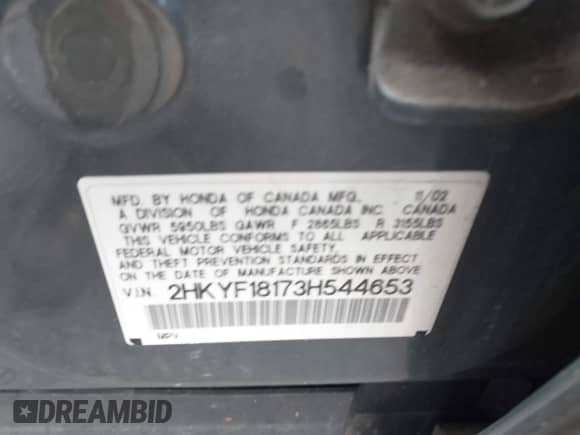 2003 Honda Pilot LX with VIN 2HKYF18173H544653, listed as a IAAI auction lot 42687162 with 258,132 mi miles and . Bid and sale history available at DreamBid. Image 9.