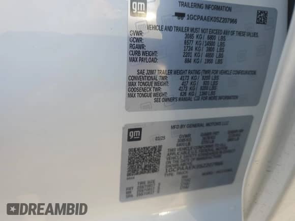 ✅ 2025 Chevrolet Silverado 1500 Work Truck • VIN: 1GCPAAEK0SZ207966 • Lot: 84288685. Wystawiony na Copart z przebiegiem 7 252 mil. Bezpłatny archiwum sprzedaży aukcyjnych z USA i szczegółowy raport historii pojazdu na DreamBid. Zdjęcie 12.