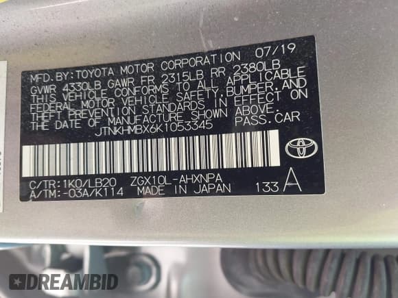 ✅ 2019 Toyota C-HR XLE • VIN: JTNKHMBX6K1053345 • Лот: 43464223. Опубликован ранее на IAAI с пробегом 127 118 миль. Бесплатный доступ к архиву аукционных продаж из США и подробный отчёт об истории автомобиля на DreamBid. Изображение 9.